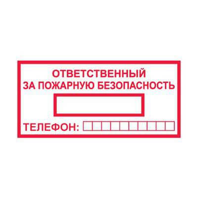Знак Ответственный за пожарную безопасность 200х100 мм