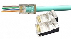 Разъем PLEZ-8P8C-U-C5-SH-100 экранированный, универсальный (для одножильного и многожильного кабеля) (100 шт.) Hyperline