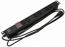 Блок SHE19-6IEC-S-2.5IEC горизонтальный, 6 розеток IEC320 C13, выключатель с подсветкой, кабель питания 2.5м (3х1.0мм2) с вилкой IEC320 C14 10A, 250В, 482.6x44.4x44.4мм (ШхГхВ), корпус алюминий, черны