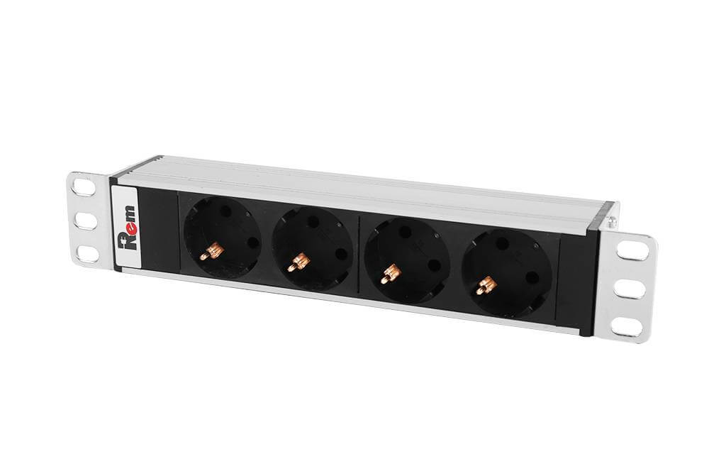 Блок розеток R-10-4S-220-Z Rem-10 без шнура, 4 Sсhuko, вход IEC 60320 C14, 10A, алюм., 10" REM