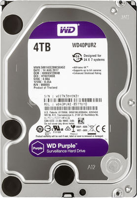 Жесткий диск 4Тб WD40PURZ (40PURX) Purple HDD, SATA III, 3.5" Western Digital (WD)