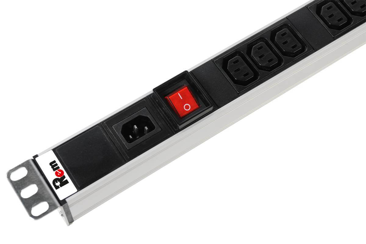Блок розеток R-16-10S-10C13-V-1420 Rem-16 с выкл., 10  Schuko, 10 C13, вход IEC 60320 C20 16A, алюм., 33-48U REM