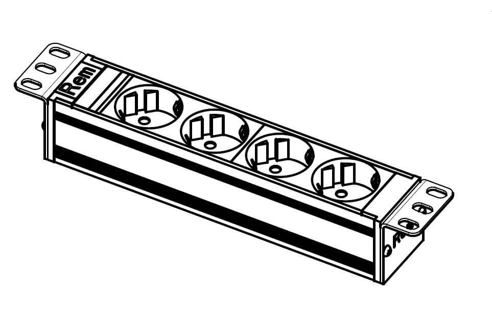 Блок розеток R-10-4S-I-220-Z Rem-10 без шнура с инд., 4 Sсhuko, вход IEC 60320 C14, 10A, REM