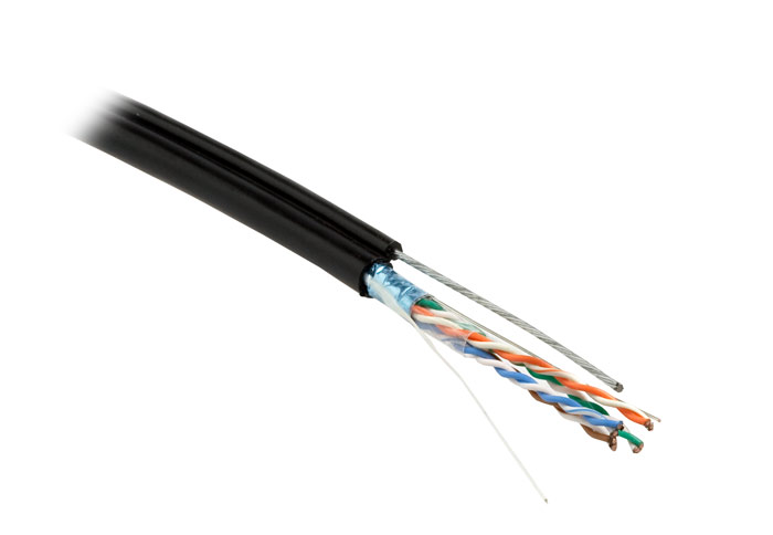 Кабель FUTP4-C5E-S24-2SW-OUT-PE-BK-500 витая пара,5e,24AWG,одножил.(solid), трос, Hyperline