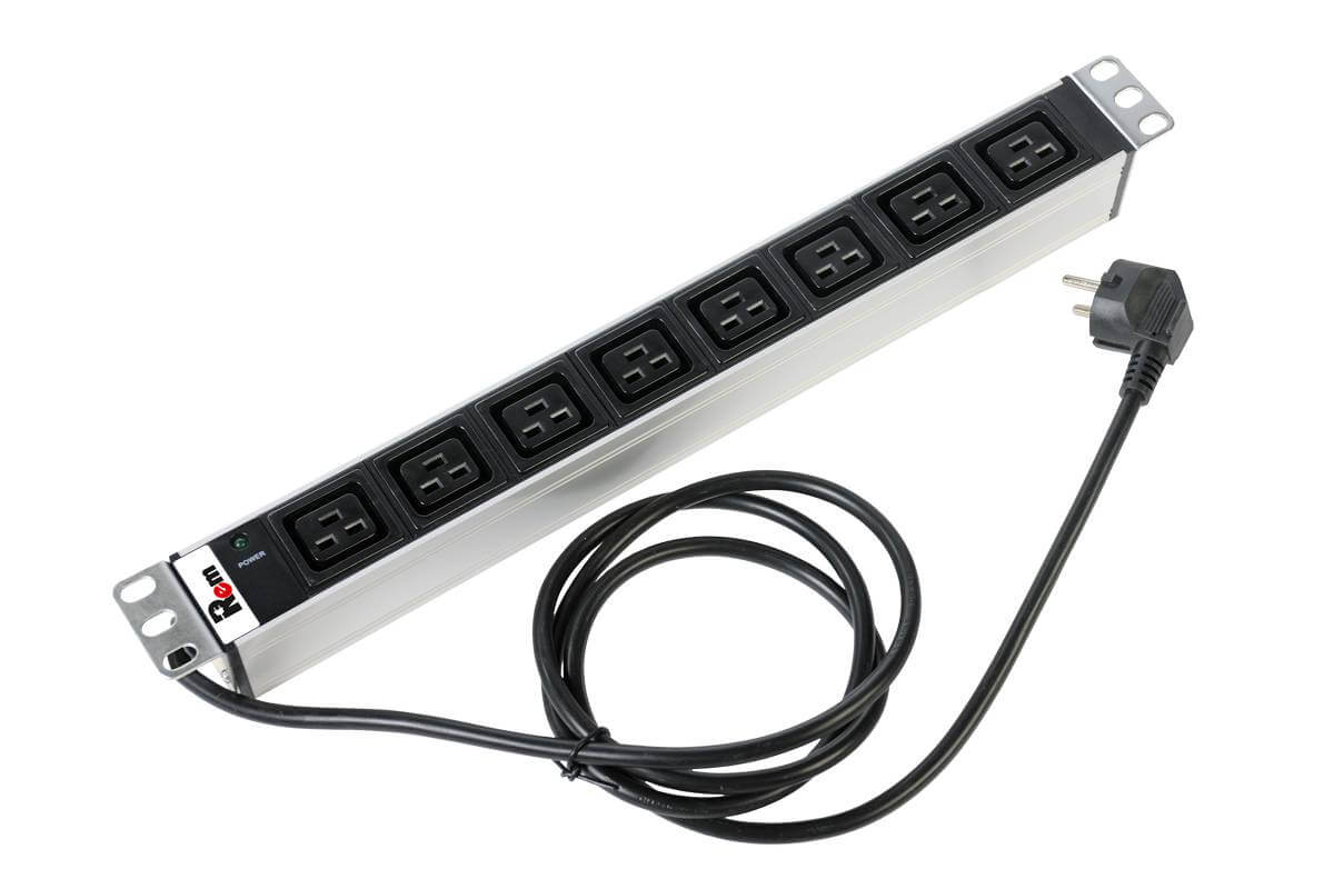 Блок розеток R-16-8C19-I-440-3 Rem-16 с инд., 8 IEC 60320 C19, 16A, алюм., 19", шнур 3 м REM