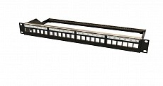 Патч-панель PPBL6-19-24-RM для неэкранированных модулей, с задним кабельным организатором (без модулей) Hyperline
