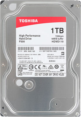 Жесткий диск 1Тб HDWD110UZSVA P300 Toshiba (7200rpm) SATA-III  64Mb 3.5" Toshiba