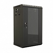 Шкаф TWB-1566-SR-RAL9004 стеклянная дверь с перфорацией по бокам, ручка с замком, с возможностью установки на ножки (в комплекте), цвет черный (RAL 9004) (разобранный) Hyperline