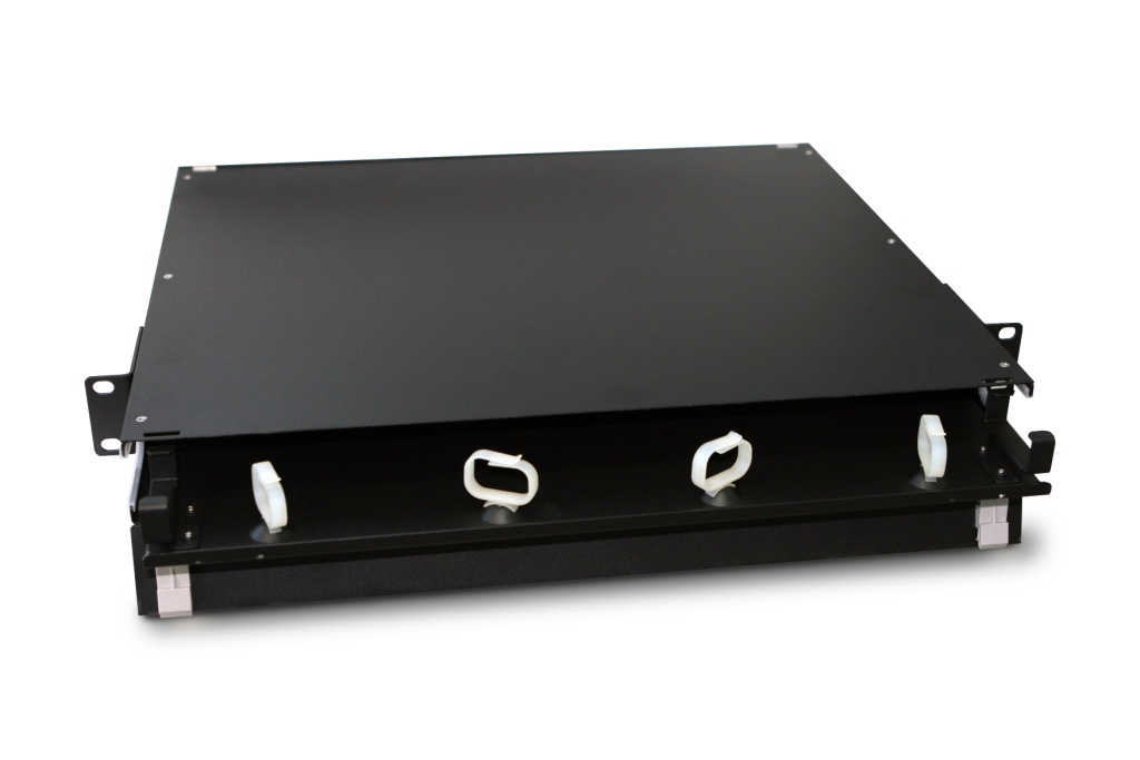 Патч-панель FO-19BX-1U-D1-3xSLT-W120H32-EMP 19” универсальная, пустой корпус, выдвижной лоток (drawer 1U), 3 слота (3х1), вмещает 3 FPM панели с адаптерами или 3 CSS оптические кассеты 120х32 мм Hyper