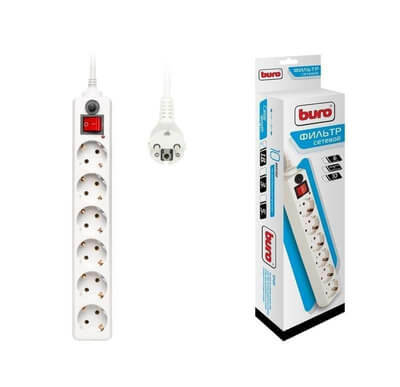 Удлинитель 600SH-1.8-W  с сетевым фильтром 6х1.8м с заземл.(пилот) BURO