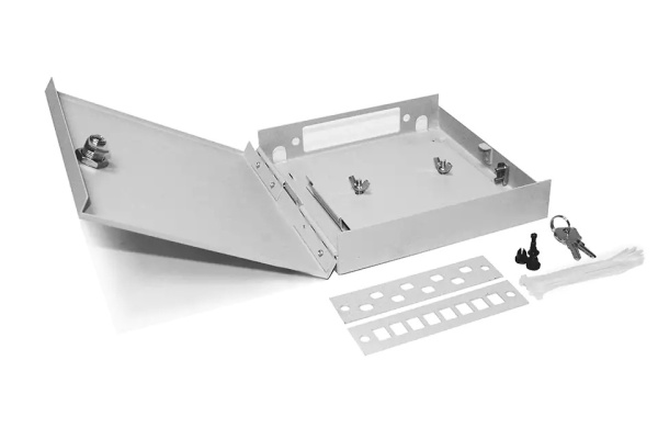 Бокс FO-WBY-4UN-MK оптический универсальный, настенный на 4 порта (SC, duplex LC, ST, FC) с держателем для 8 КДЗС Hyperline