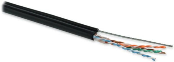 Кабель UUTP4-C5E-S24-SW-OUT-PE-BK-500 U/UTP, кат.5e, 4 пары (24 AWG), одножильн., с металл. тросом, внешний, 500м Hyperline