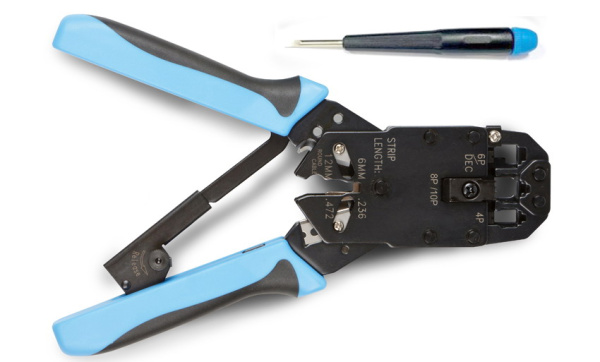 Инструмент HT-2008AR обжимной для RJ-45, RJ-12, RJ-11 (8P8C, 6P6C, 4P4C), профессиональный, с храповым механизмом Hyperline